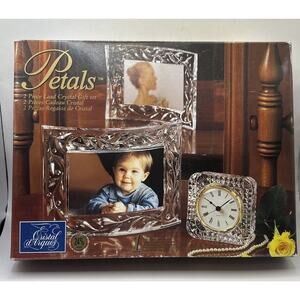 Cristal d' Arques Crystal Petals 24% crystal Photo Frame & Clock Md France C5